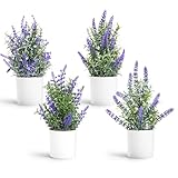 Coferset Lavender Flowers Artificial 4 Pack Small Fake Plant Potted 9.45' Lavender Flowers for Bathroom Kitchen Bedroom Farmhouse Shelves Desk Office Decor(4pcs)