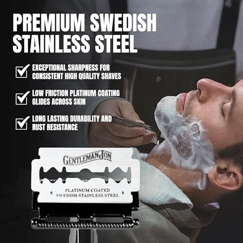 50-Pack Platinum Double Edge Razor Blades - Premium Swedish Stainless Steel Safety Razor Blades - Platinum Coated Blades For Smooth and Comfortable Shaves - Fits Most Safety Razors