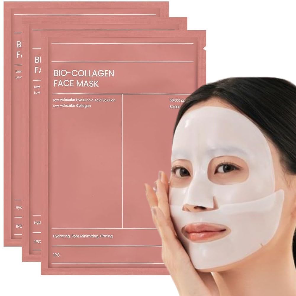 Bio Collagen Face Mask with Hyaluronic Acid | Deep Hydration & Glow Sheet Mask | Anti-Aging & Skin Firming Mask for All Skin Types (Pack of 3)