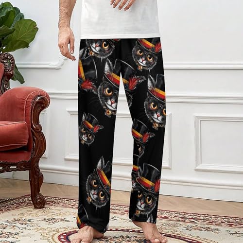 Cute Cat German Flag Pajama Pants for Men Women Printed Sleep Pants Soft Lounge Sleepwear Bottom with Pockets3