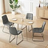 HIPIHOM 47.2'' Modern Dining Table Set for 4 - Wood Table with Cat Scratch Resistant Surface & 4 Gray Leather U-Shaped Chairs, Kitchen & Dining Room Furniture, Ideal for Small Spaces
