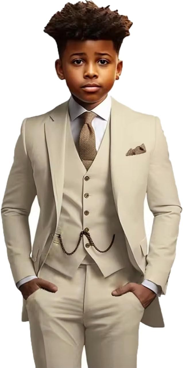 3 Pieces Boys Tuxedo Set Kids Formal Casual Elegante Jacket Vest Pants for Prom Wedding Party