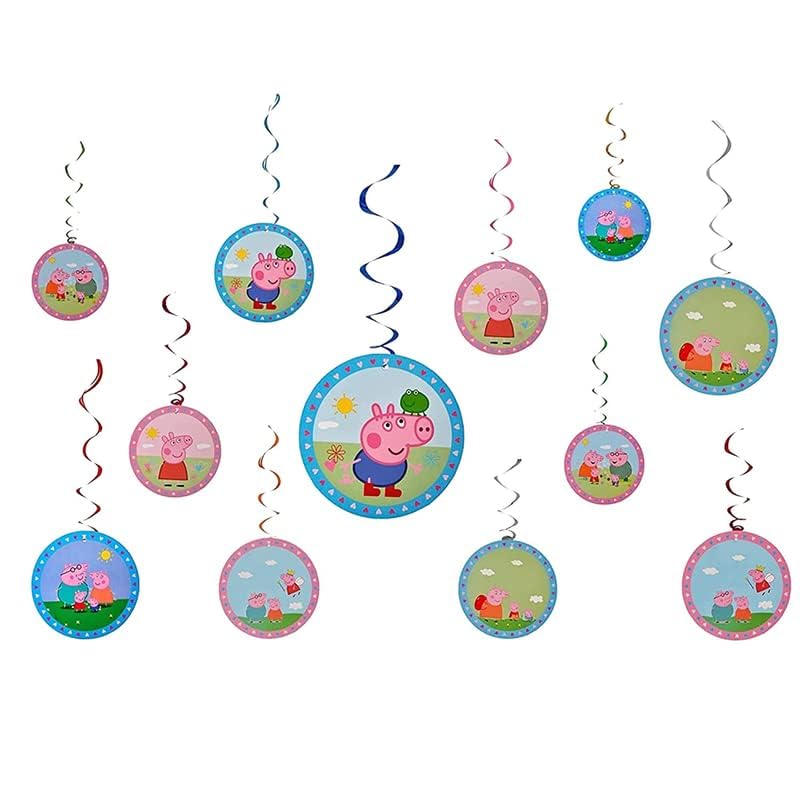 Wanna Party Cartoon Pig Swirl Hanging Decorations – Cute Spiral Ceiling Hangings for Girls Birthday Theme Party, Baby Shower, Farm Theme, Kids Room Décor – Pack of 12