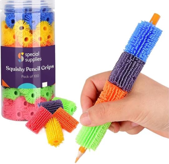 Special Supplies 100 Squishy Pencil Grips for Kids and Adults - Colorful, Cushioned Holders for Handwriting, Drawing, Coloring - Ergonomic Right or Left-Handed Use - Reusable (100-Pack)