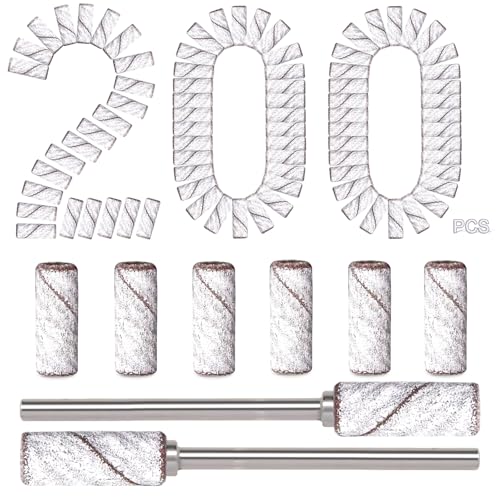 Image of 200pcs 240 Grit Small Sanding Bands for Nail Drill with 2pcs 3 /32'' Upgrade Mandrels Bits, Mini Sanding Bands for Nail Drill for Manicure Nail Salon and Nail Enthusiasts Use, White