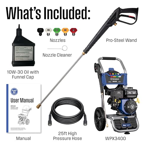 Image of Westinghouse WPX3400 Gas Pressure Washer, 3400 PSI and 2.6 GPM, Onboard Soap Tank, Spray Gun and Wand, 5 Nozzle Set, for Cars /Fences /Driveways /Homes /Patios /Furniture
