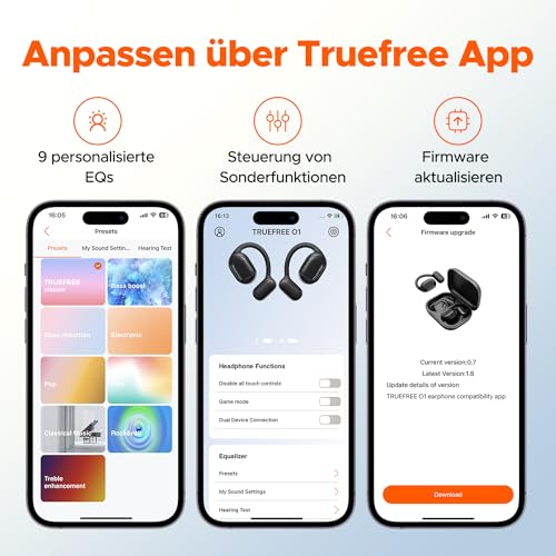 truefree O1 Open Ear Bluetooth 5.3 Kopfhörer, kabellose Ohrhörer mit dynamischen 16,2mm Audiotreibern, ENC, immersiver Stereoklang, 4 Mikrofone, 45 Stunden Spielzeit für Sport Workout Gaming – Bild 4