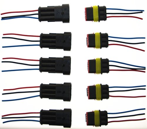 PES 5 Kit 3 Pin Way Waterproof Electrical Wire Connector Plug Automotive Wire Connectors Car Auto Waterproof Electrical Connector and Plug Socket Kit with Wire AWG Gauge Marine