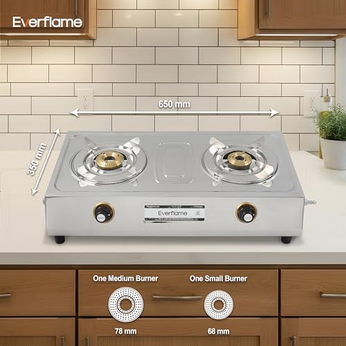Image of Everflame Super VS2 Series 2 Burner Stainless Steel Gas Stove | Brass Burners | Manual Ignition | Durable & Easy to Clean | 2 Years Manufacturer Warranty + Doorstep Service