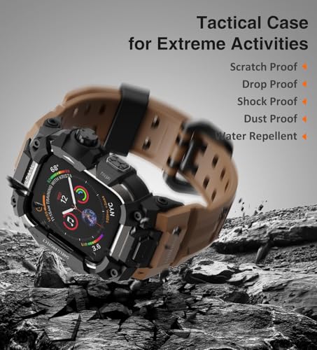 Image of ULTIMAL Rugged Case with Band for Apple Watch 44mm,Compatible with Apple Watch Series SE 3 /SE 2 /SE Generation /6 /5 /4, Military Grade Shockproof Bumper Cover for iWatch Tactical Band Men (Coffee Brown, 44mm)