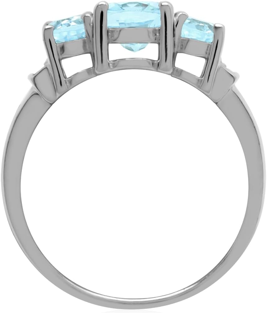 Silvershake 3-Stone Oval Shape Birthstone Gemstone White Gold Plated or Yellow Gold Plated 925 Sterling Silver Classic Statement Ring Jewelry for Women