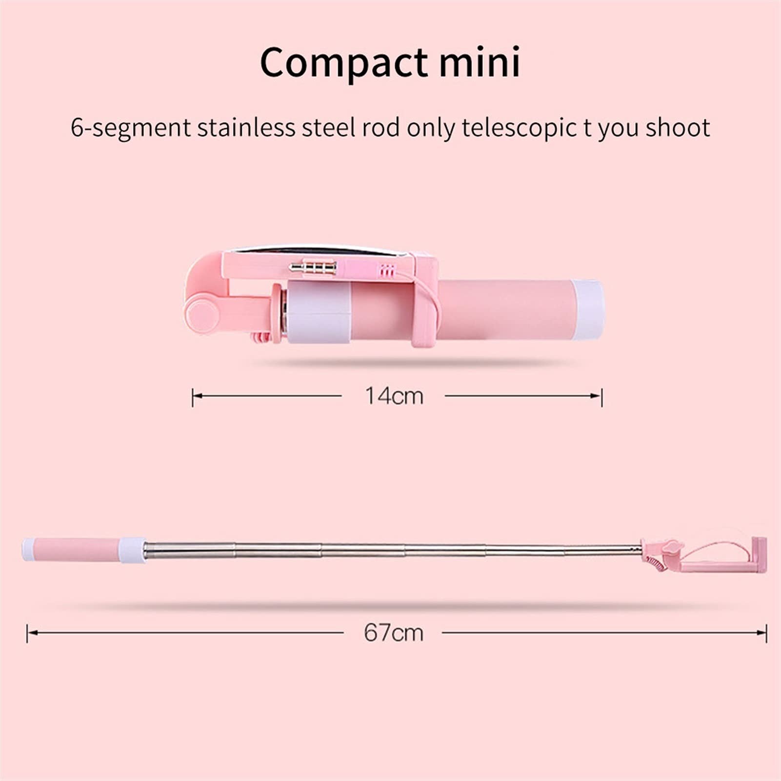 SCRUBY Mini bastone per selfie, pieghevole, monopiede, specchio da 3,5 mm, controllo della linea audio (blu)