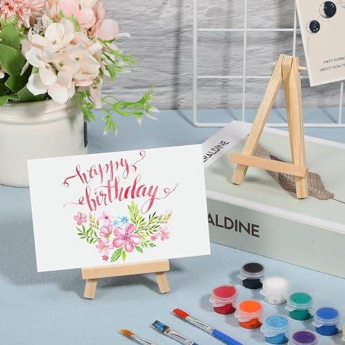 Image of KRAFTMASTERS 5 Inch Mini Wood Display Easel Artist Small Wooden Easel Stand Art Craft Painting Triangle Easel Canvas Holder Mini Easels Pack Tabletop Stand for Card Artist Photos Phone Wedding (5)