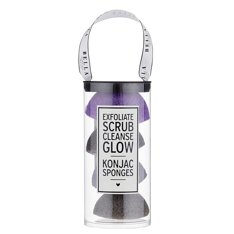 Bella Sleep + SpaFacial Self Care Exfoliating Konjac Sponge Set, 4-Pieces, Light Grey