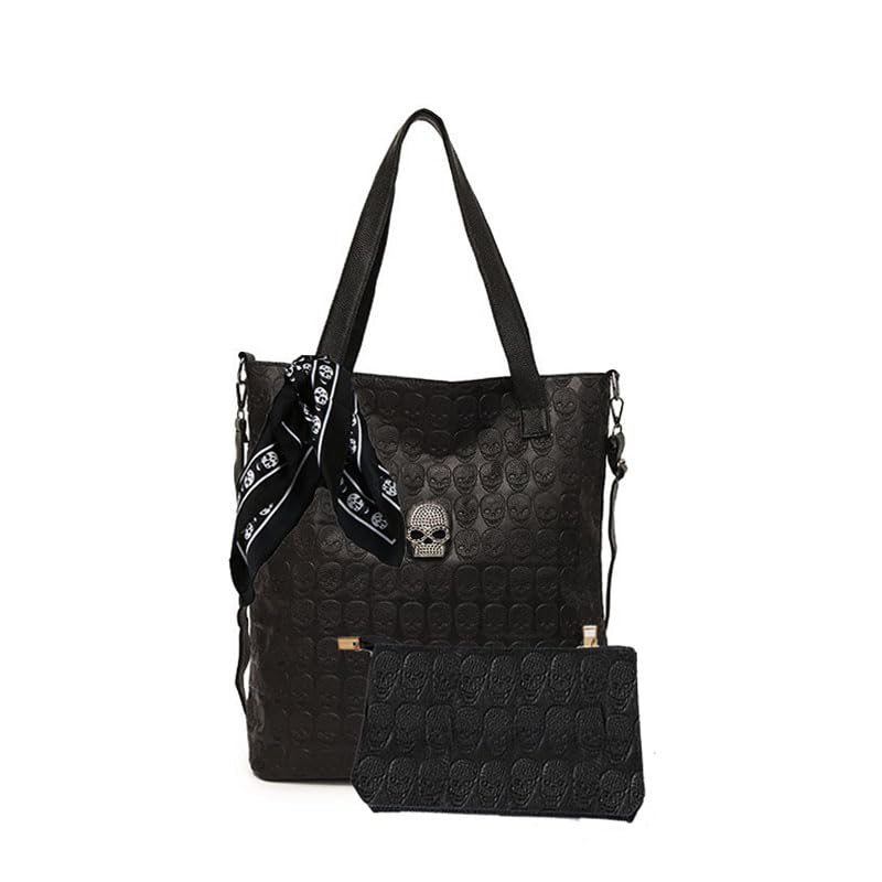 Bolso tote para mujer de zuoge con estampado de calavera, hecho de cuero sintético PU, incluye billetera y pañuelo — juego de 3 piezas miniatura 1