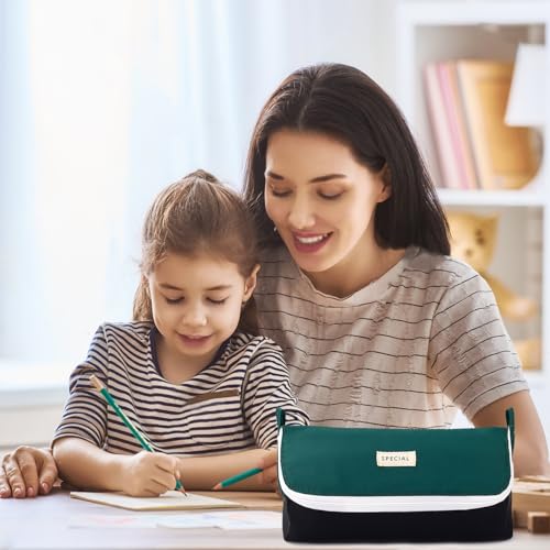 Image of Pencil Case Large Capacity Pencil Pouch Pen Bag with Big Compartment, Foldable Pencil Bags with Zipper Pencil Pouch, Student Pencil Case Stationery Bag for Girls and Boys Teen Adults Women Men (Green)