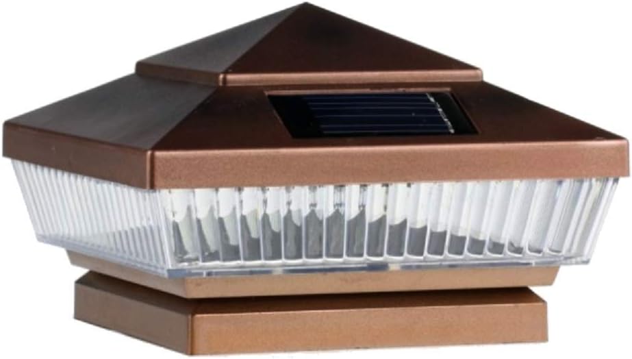 12-Pack Solar Copper Finish Post Deck Fence Cap Lights for 4" X 4" PVC/Vinyl Post With White LEDs and Vertical-lined Clear Lens -GREEN NATURAL SOLAR