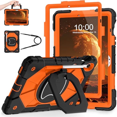 Image of WESOROL Case for Samsung Galaxy Tab S10 Lite /S10 FE /S9 FE 10.9 Inch Galaxy Tab S9 11 Inch,Shockproof Cover for Samsung S9 FE Tablet Case with Screen Protector Rotate Stand Pen Holder,Black Orange