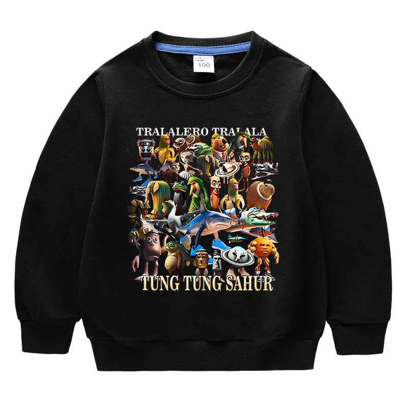 Survetement Italian Brainrot Enfant, Ensemble Jogging avec Hoodie et Pantalon Streetwear, Style Tung Tung Tung Sahur, Survêtement Mode pour Filles et Garçons