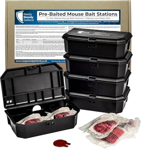 Mouse Boxes – 5 Pack Enclosed Indoor Mouse Stations – Ready-to-Use Design for Homes, Offices & Storage Areas