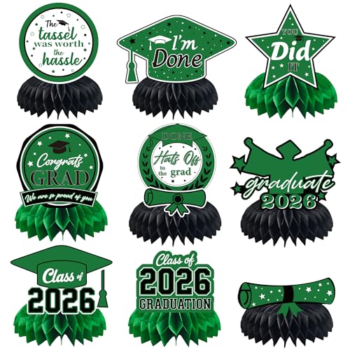Graduation Decorations 2026 2027 - Green Graduation Honeycomb for Table Centerpiece | Graduation Party Decorations Class of 2026,Table Toppers for Graduation Party Favors Supplies Indoor Outdoor