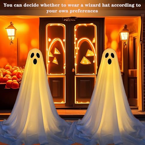 2Packs Halloween Decorations Outdoor, Ghost Decor with Remote Control LED Lights, Halloween Hanging Light Up Ghosts Decorations for Indoor Outdoor Front Yard Patio Lawn Garden Party Decor