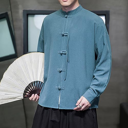 Men's Shirt Tang Suit Shirt Long Sleeve Traditional Kung Fu Uniform Chinese Frog Buttons Lightweight Jacket Summer3