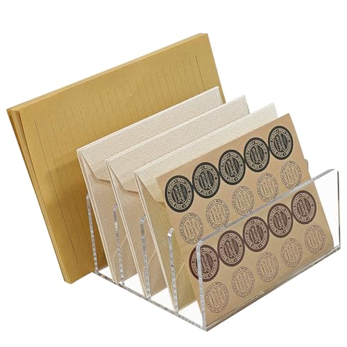 Acrylic Desk File Organizer Holder, Clear Acrylic Upright File Sorter Document Magazine Storage Organization Letter Folder Racks for Notebook,Home, Office & Classroom,5 Compartments