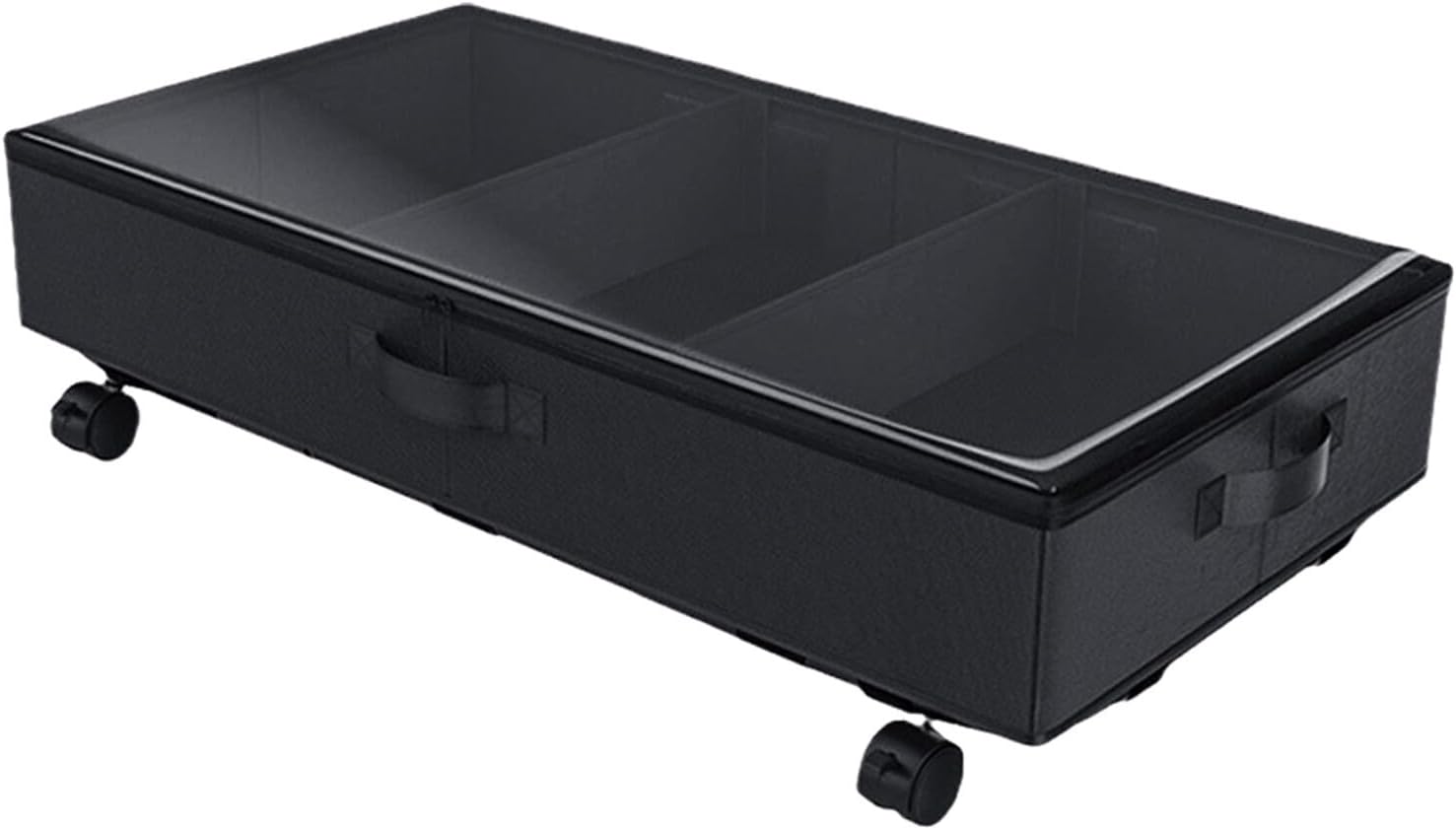 Ipetboom Bed Storage Box with Wheels, Oxford Fabric 3-grid Large Capacity Zippered Clothes Organizer, Dustproof Storage Container for Bedding, and Clothing