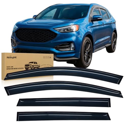 Image of Nilight Tape-On Window Visors for Ford Edge 2015-2024, 4PCS | Fits 2020 2021 2022 2023 2024 Ford Edge Window Deflectors for Fresh Air in Rainy Weather, Smoke Rain Guards