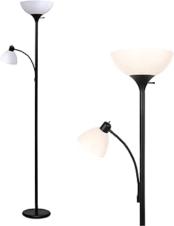 Brightech Sky Dome Plus - Super Bright LED Flashlight & Reading Floor Lamp - Dimmable Modern Floor Lamp for Office Living Room - High Mother Daughter Lights for Bedroom Night Lighting - Black