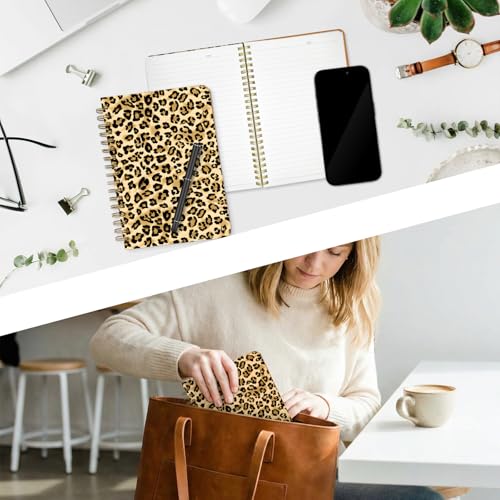 Carnet A5 à spirales léopard avec pochette de rangement pratique