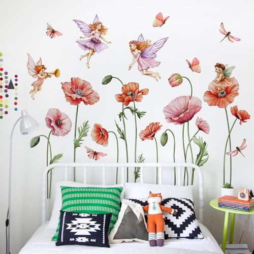 Vinilos Decorativos Flores Rosas con Hadas y Mariposas miniatura 5