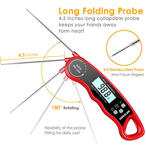 Gdealer Meat Thermometer Digital Instant Read Thermometer Ultra-Fast Cooking Food Thermometer With 4.6” Folding Probe Calibration Function For Kitchen Milk Candy, Bbq Grill, Smokers (A-Red) #TOP4