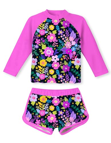 Image of Vogseek Girls Rash Guard Two Pieces Swimsuit Long Sleeve Bathing Suit for 3-10 Years