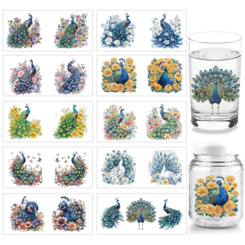 arricraft 10 Sheets Peacock UV DTF Cup Wrap for 16OZ Glass