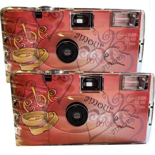 2 cámaras desechables 1A Photo PORST Edición Amore & Love con corazones, con flash, pilas y película (2 unidades, 27 fotos cada una)