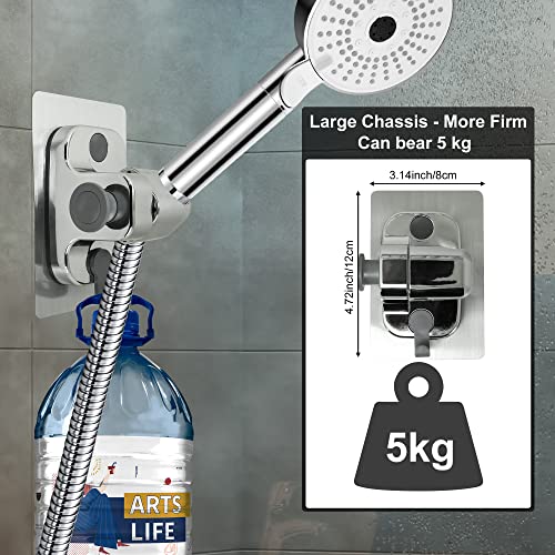 Shower Head Holder With 2 Hanger Hooks, Strong Adhesive Waterproof Handheld Shower Holder, No Drilling Wall Mount Shower Wand Holder, Adjustable Height Wall Mount Shower Holder Bracket, Silver 1 Pack #TOP4