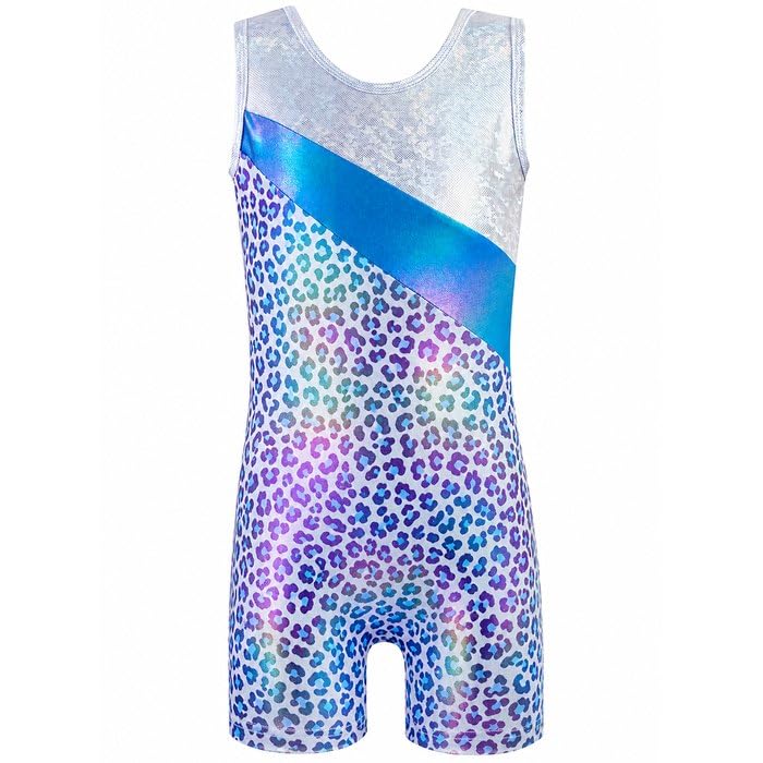 Image of HOZIY Leotards for Girls Gymnastics Kids Children Biketard Snowflake Ribbon Blue Purple Hot Pink Sparkle