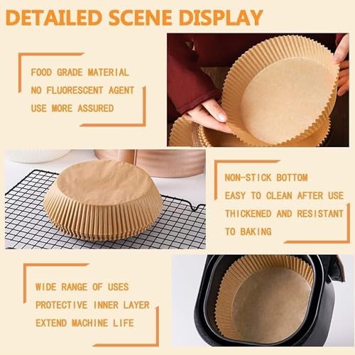Image of Air Fryer Liners Square Paper Liners and Silicone Air Fryer Pot Insert with Divider and Perforated Mat (100 Pcs Round Air Fryer)