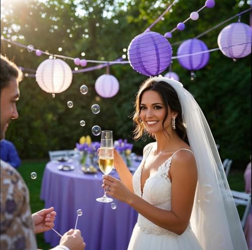 Image of Purple Pink Paper Lanterns Decorative 15pcs Party Hanging Decorations for Bachelorette Wedding Birthday Baby Shower Graduation Anniversary Lavender Themed Room Decor