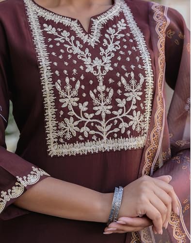 Image of SKYLEE Rayon Chikankari Embroidery Anarkali Kurta Set with Dupatta