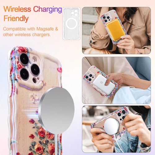 Coque iPhone 16 Pro Max MagSafe fleur vintage ondulée beige TPU