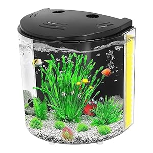 AQUANEAT Fish Tank, 1.2 Gallon Aquarium, Small Betta Fish Tank Starter Kit with LED Light and Water Filter Pump, Round