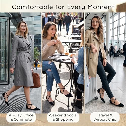 Image of ELEGANTPARK Comfortable Flats for Women Pointed Toe Wedding Dress Shoes | Adjustable Cross Strap, Comfortable Flats for Bride, Wedding Guest, Bridal Reception, Office, Business Casual, Daily Wear