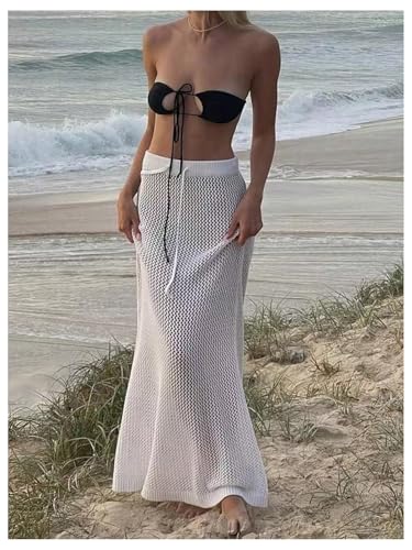 GORGLITTER Women's Crochet Swim Skirt Bikini Cover Up Elastic Waist Swimsuit Coverup Long Beach Cover Ups Swimwear3