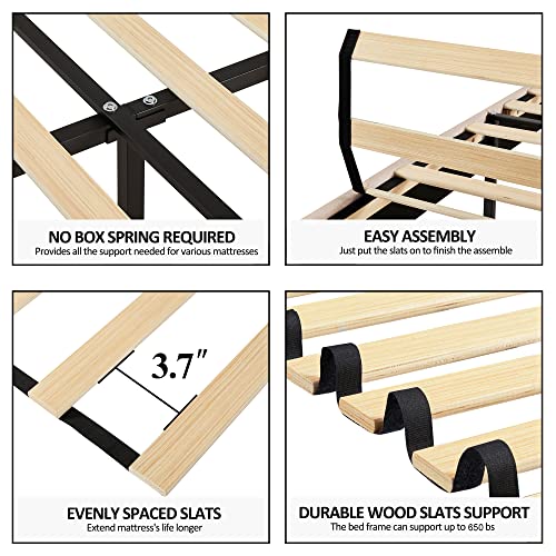 Vecelo Queen Size Platform Bed Frame With Height Adjustable Upholstered Headboard, Wooden Slats Support, Metal Frame Mattress Foundation/No Box Spring Needed/Easy Assembly #TOP4