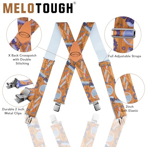 Image of MELOTOUGH Carpenter Men's Suspenders w /Clip for Jeans Heavy Duty suspenders for men Big and Tall Work suspenders
