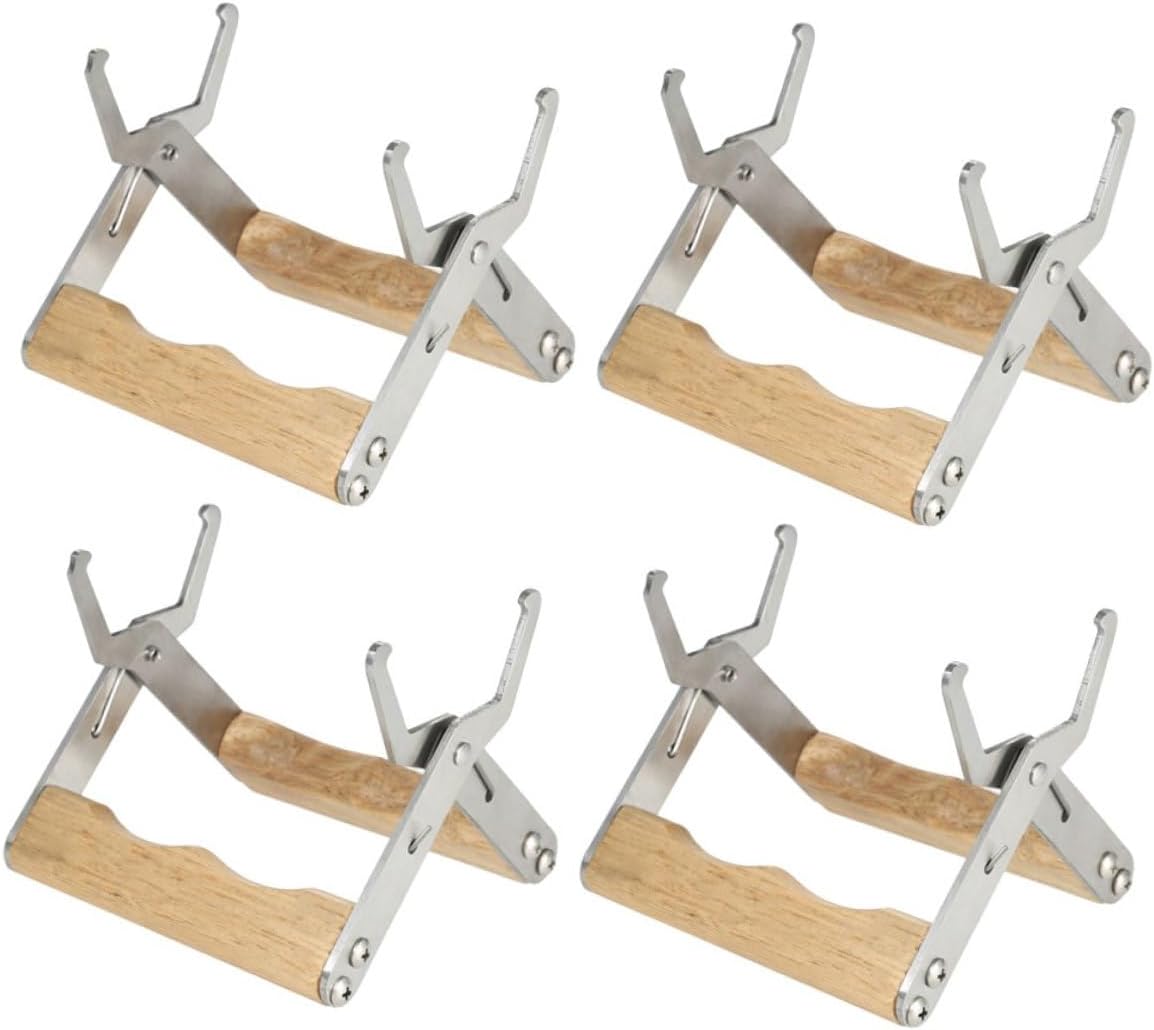 Ciieeo 4pcs Stainless Steel Hive Frame Gripper Beekeeping Tools with Wood Handle for Beehive Inspection and Honey Harvesting