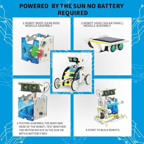 Image of STEM 13-in-1 Solar Educational Robot Kit Toys for Kids, Children, Boys & Girls Powered by The Solar Energy - Building Kit DIY Assembly Battery Operated Robotic Set